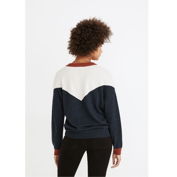 Madewell Wool Alpaca Colorblock Yoke Pullover Sweater Navy Rust Winter White - Picture 2 of 11